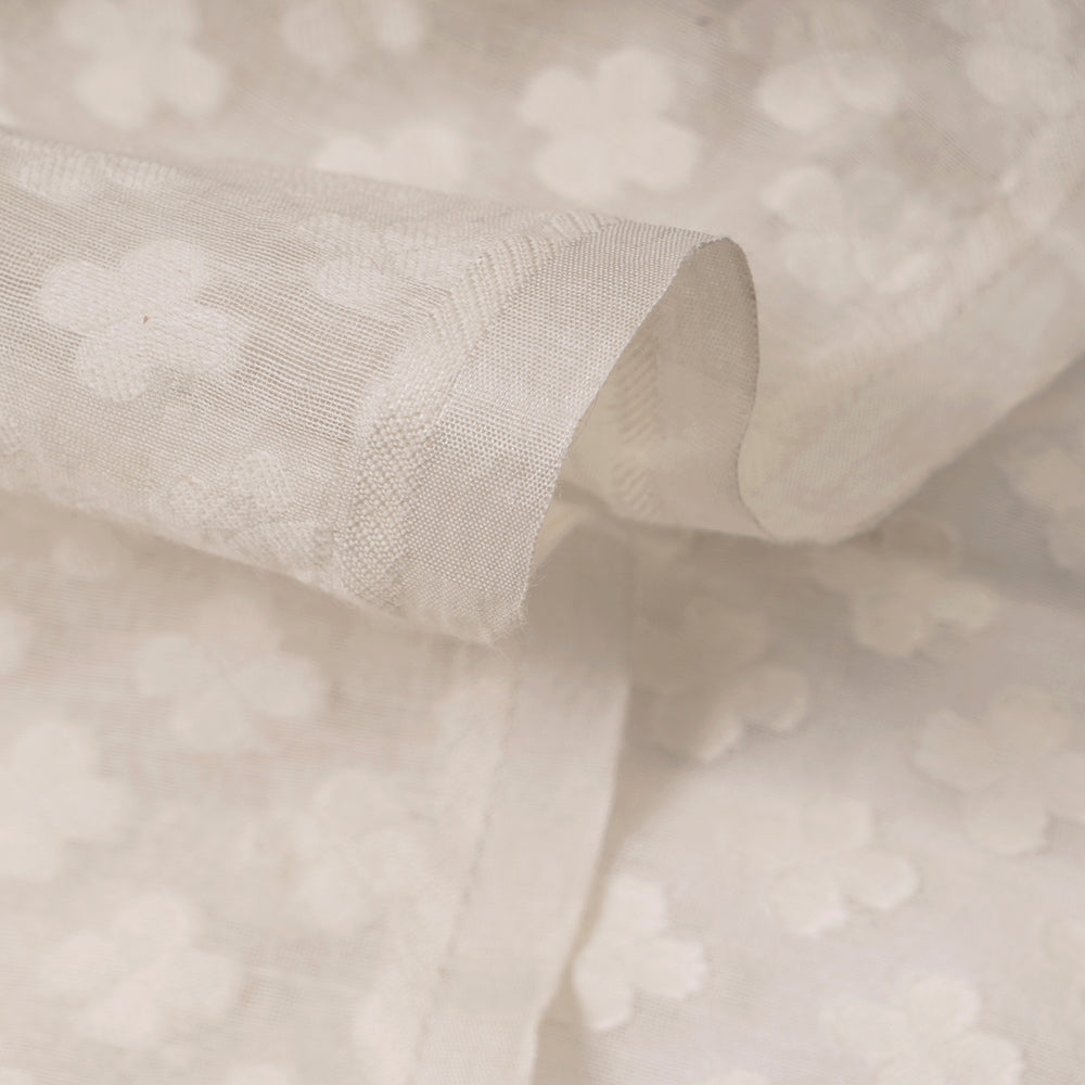(Pre-Cut 1.50 Mtr) Off White Color Handwoven Jacquard Cotton Silk Fabric