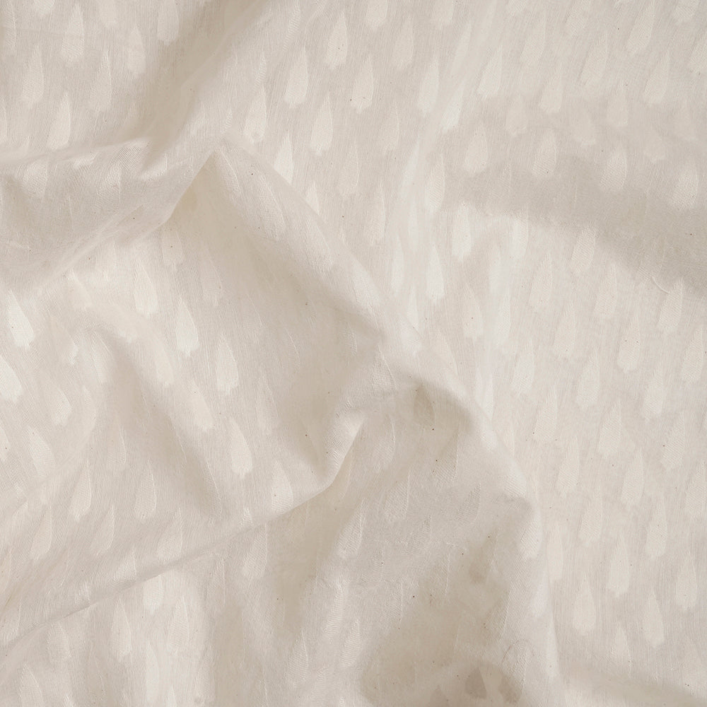 (Pre-Cut 1.50 Mtr) Off White Color Handwoven Jacquard Chanderi Fabric