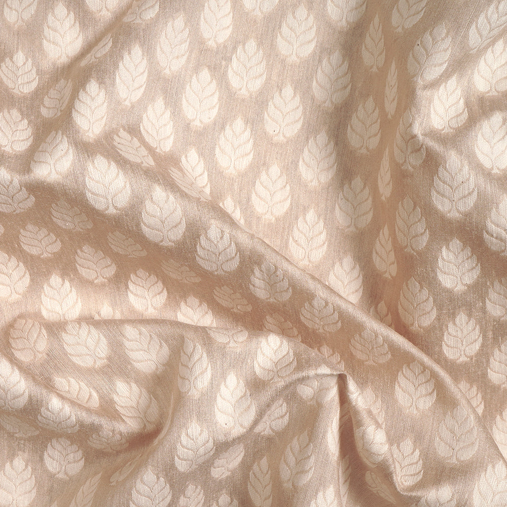 (Pre-Cut 3.30 Mtr) Beige Color Handwoven Muga Jacquard Silk Fabric
