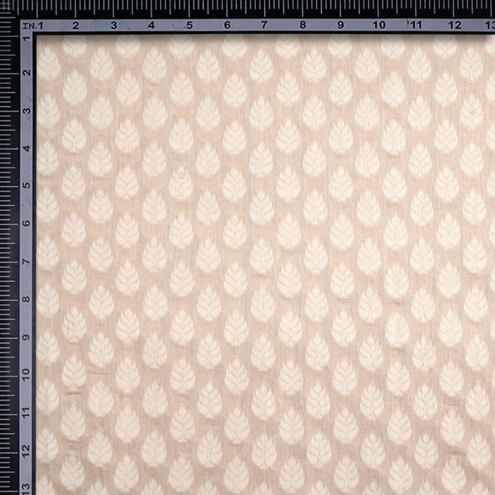 (Pre-Cut 3.30 Mtr) Beige Color Handwoven Muga Jacquard Silk Fabric