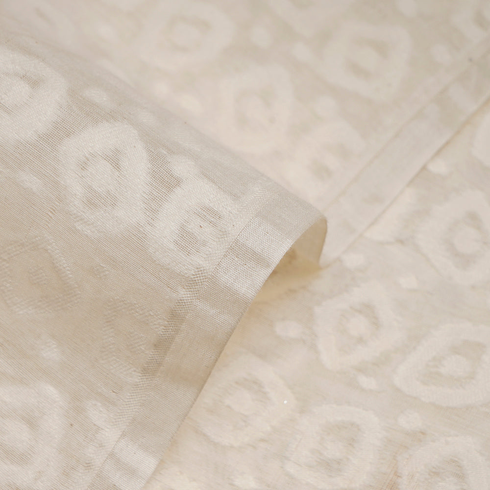 (Pre-Cut 2.75 Mtr) Off White Color Pure Chanderi Jacquard Fabric