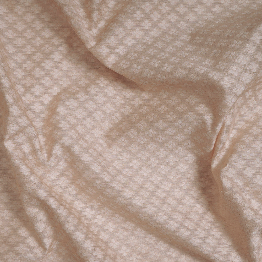 (Pre-Cut 0.60 Mtr) Cream Color Pure Muga Jacquard Silk Fabric