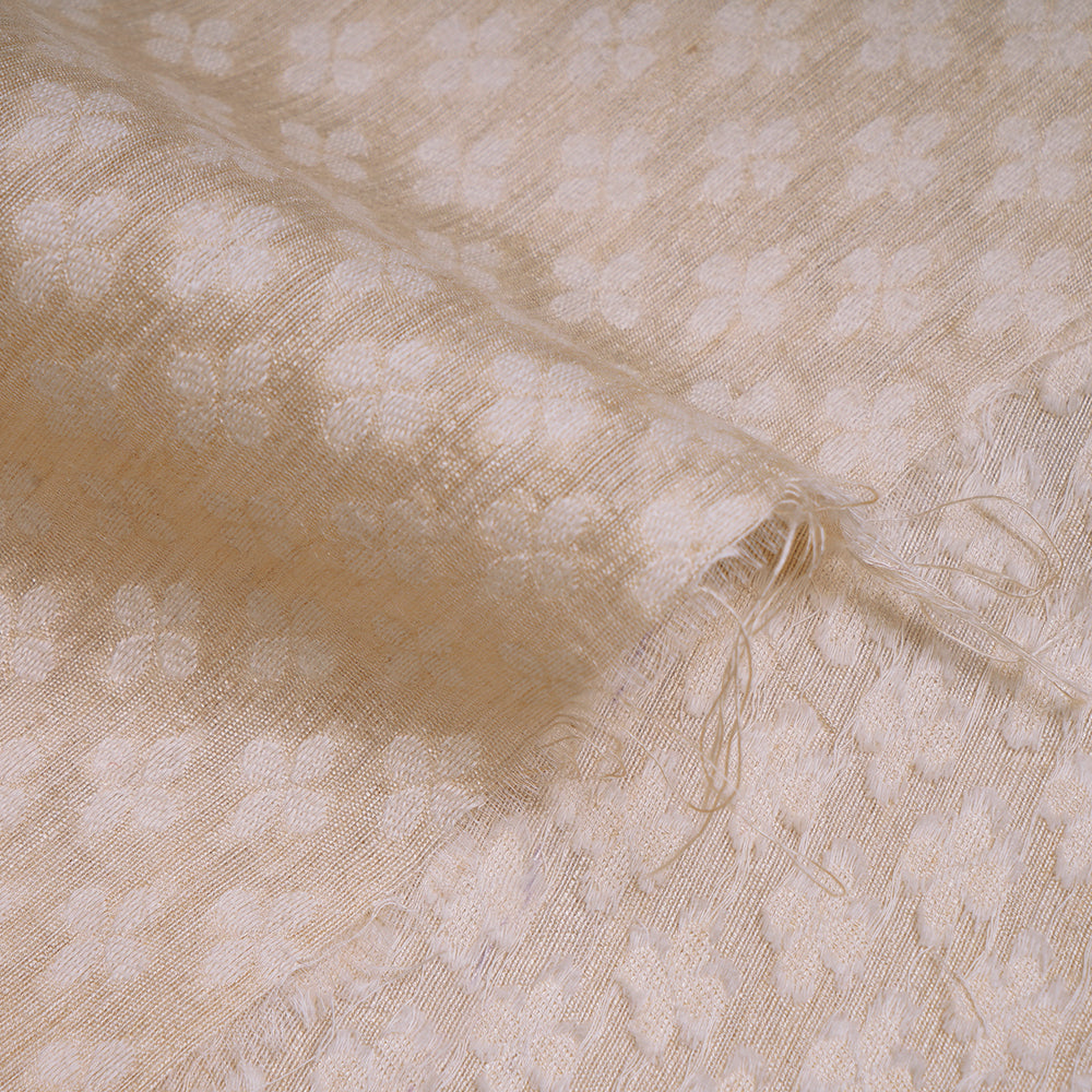 (Pre-Cut 1.65 Mtr) Cream Color Pure Muga Jacquard Silk Fabric