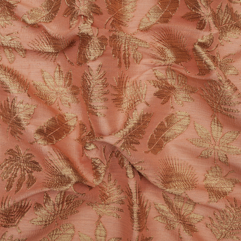 (Pre-Cut 1.30 Mtr) Peach Color Handwoven Brocade Cotton Silk Fabric