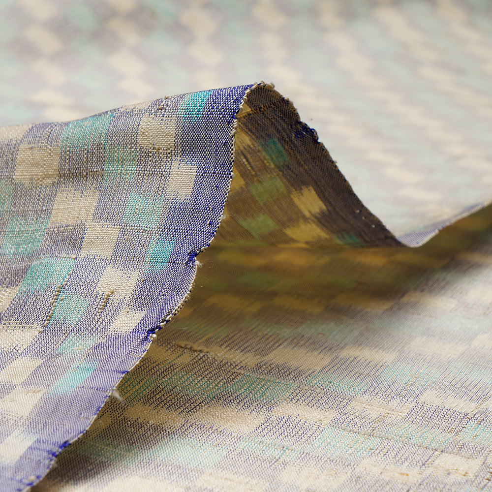 (Pre-Cut 2.60 Mtr) Multi Color Handwoven Ikat Dupion Silk Fabric