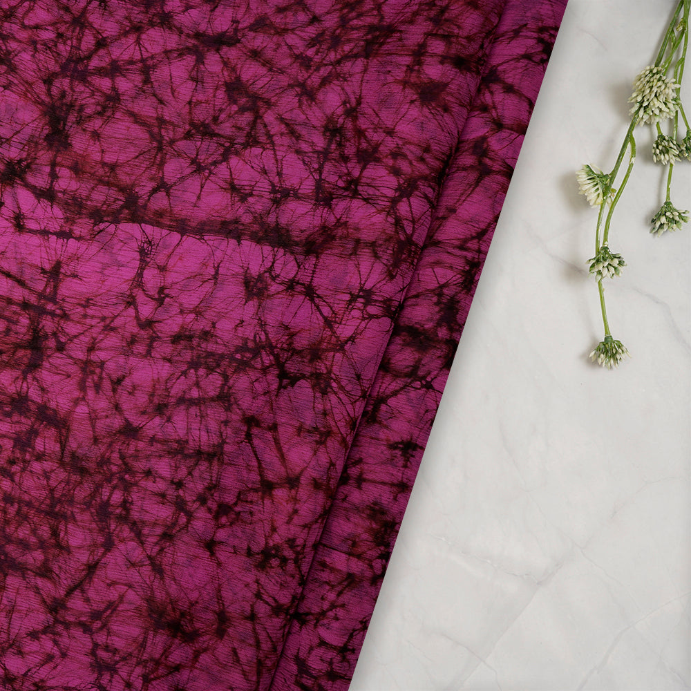 (Pre-Cut 1.60 Mtr) Pink Color Handcrafted Batik Printed Chiffon Silk Fabric