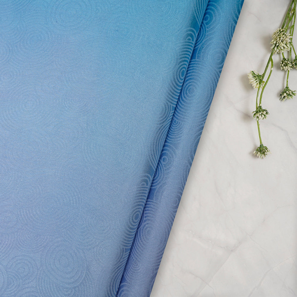 (Pre-Cut 4.20 Mtr) Lilac-Blue Color Ombre Dyed Satin Jacquard Fabric