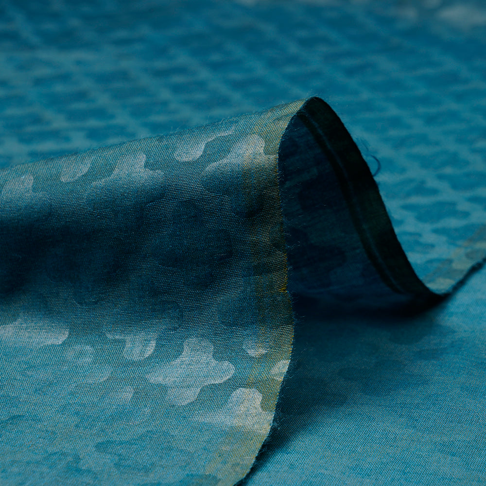 (Pre-Cut 2 Mtr) Blue Color Embossed Cotton Silk Fabric