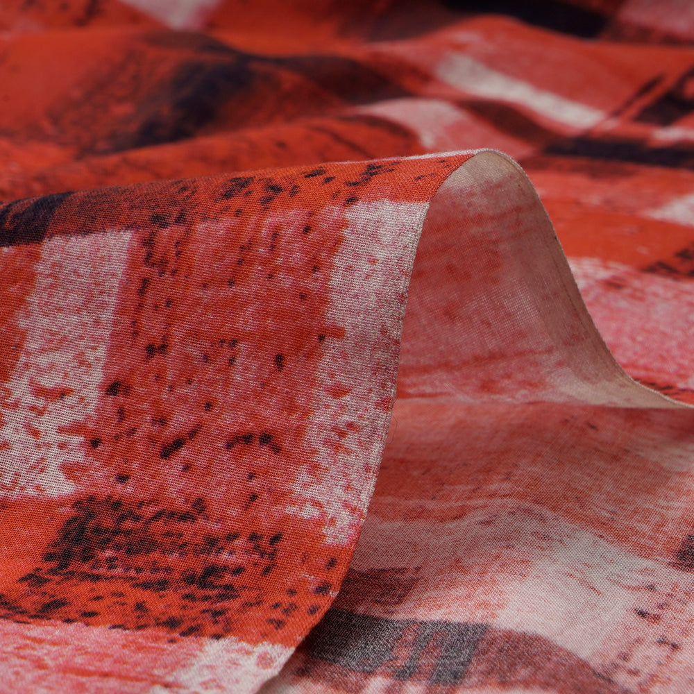 (Pre-Cut 2.25 Mtr) Red Color Digital Printed High Twisted Poly Voile Fabric