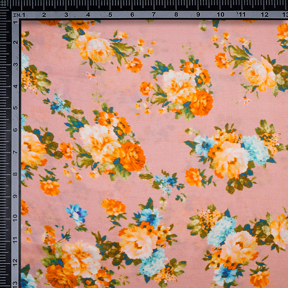 (Pre-Cut 1.60 Mtr) Light Pink Color Digital Printed Crepe Silk Fabric