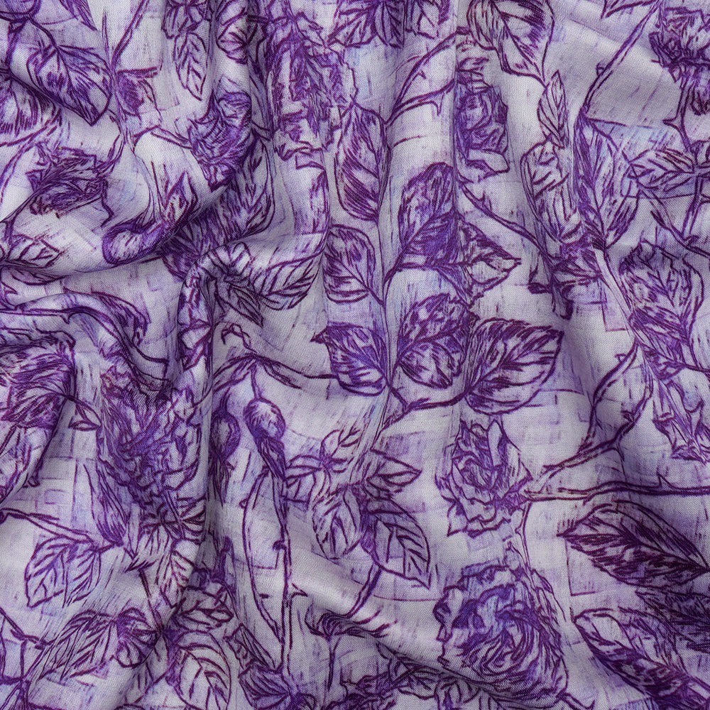 (Pre-Cut 3.55 Mtr) Purple Color Digital Printed Bemberg Cotton Satin