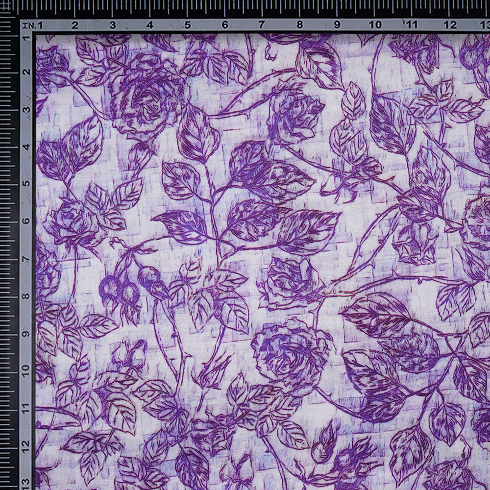 (Pre-Cut 3.55 Mtr) Purple Color Digital Printed Bemberg Cotton Satin