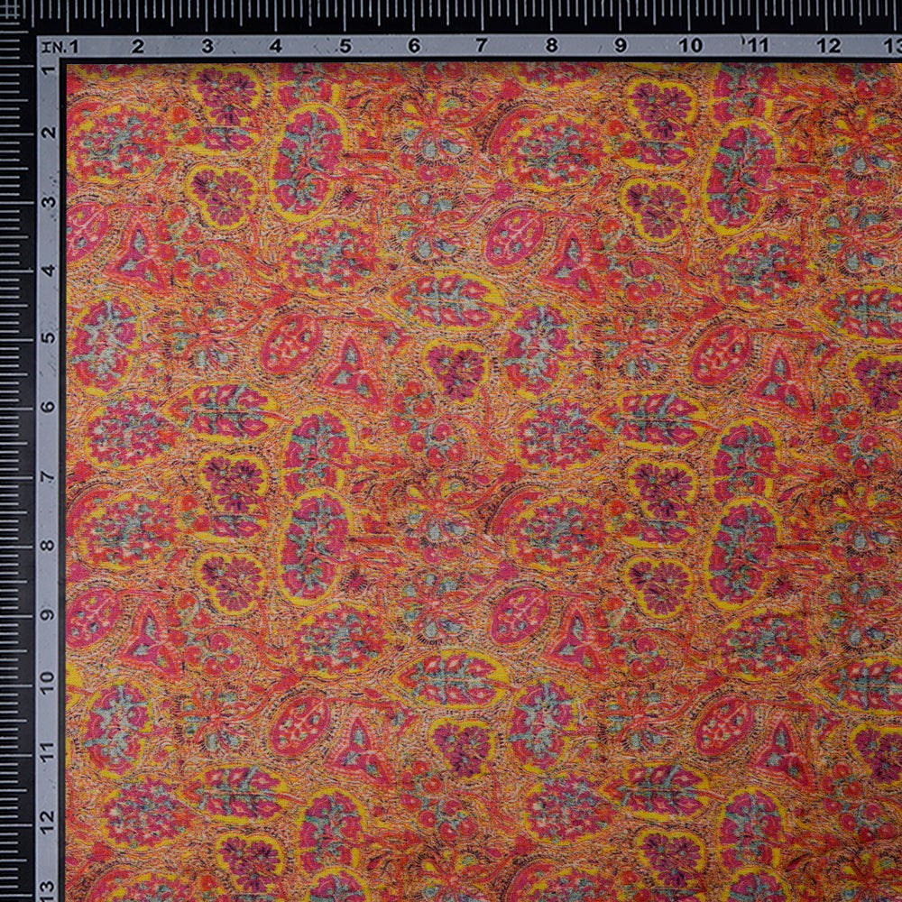 (Pre-Cut 2.40 Mtr) Multi Color Digital Print Georgette Muga Fabric