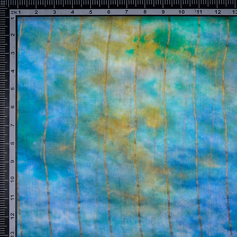 (Pre-Cut 2.50 Mtr) Blue Color Tie And Dye Printed Fancy Crepe Silk Fabric