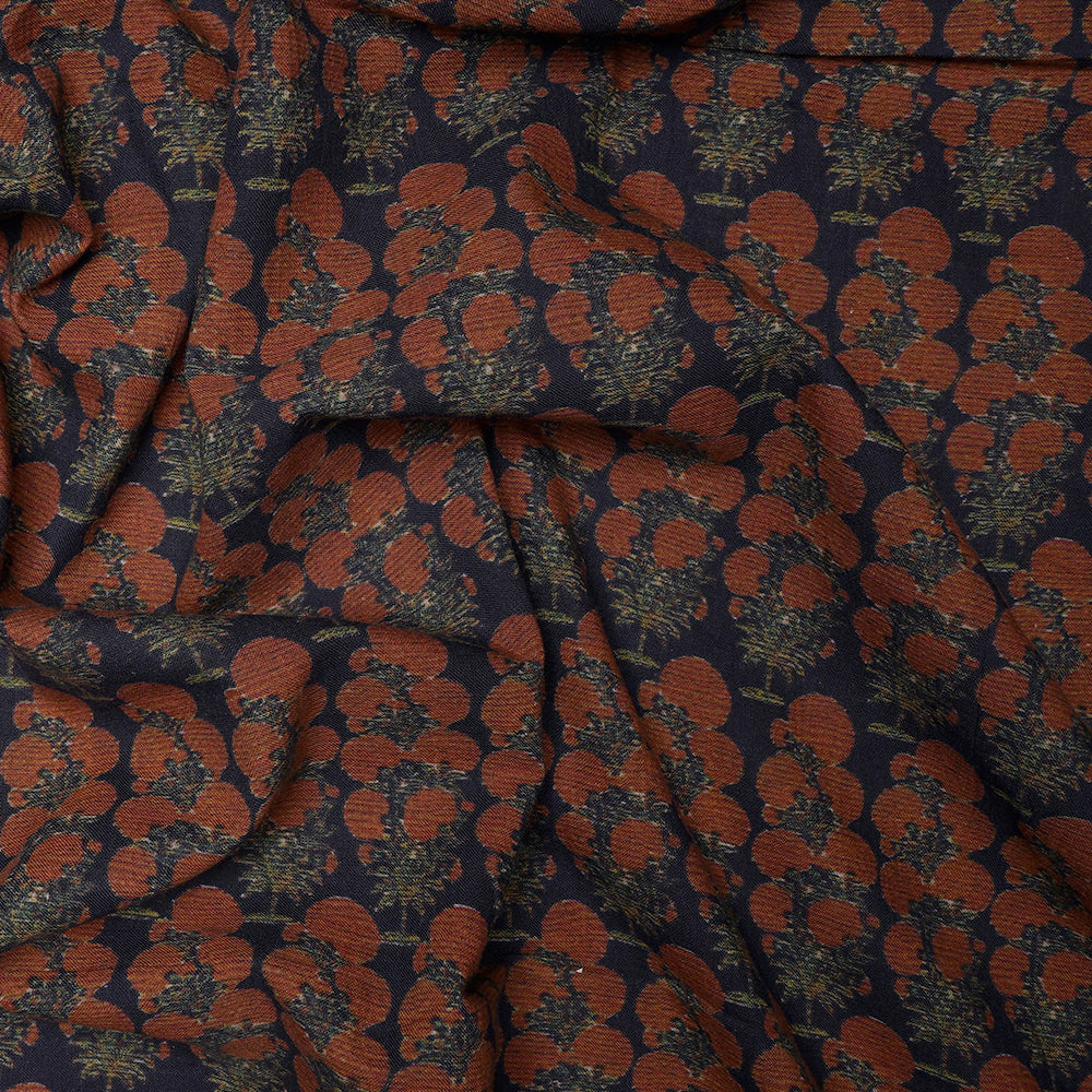 (Pre-Cut 2.30 Mtr) Black-Orange Color Digital Printed Cotton Muslin Fabric