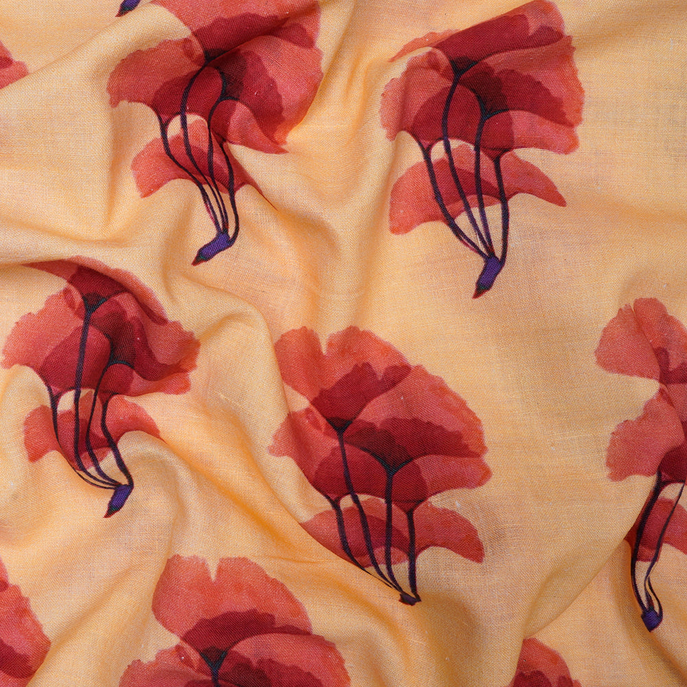 (Pre-Cut 4.60 Mtr) Mango Color Digital Printed Cotton Muslin Fabric