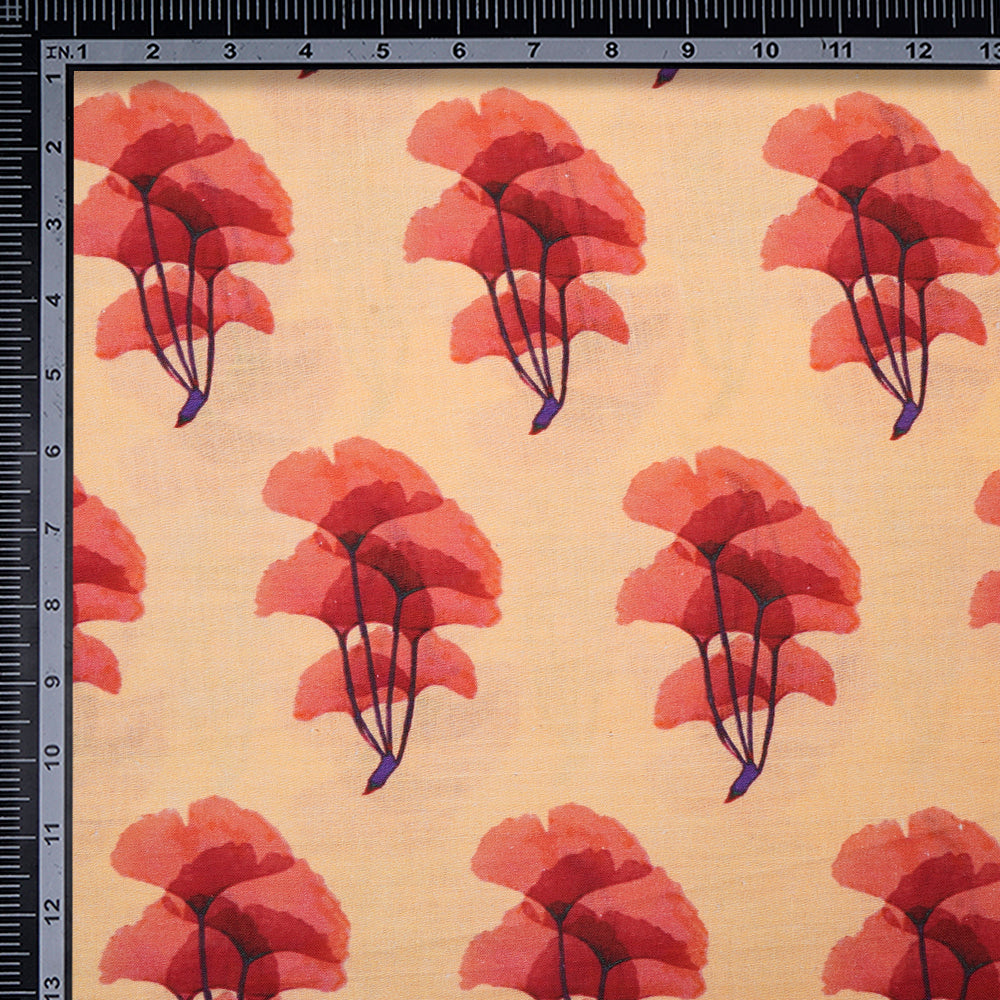 (Pre-Cut 4.60 Mtr) Mango Color Digital Printed Cotton Muslin Fabric