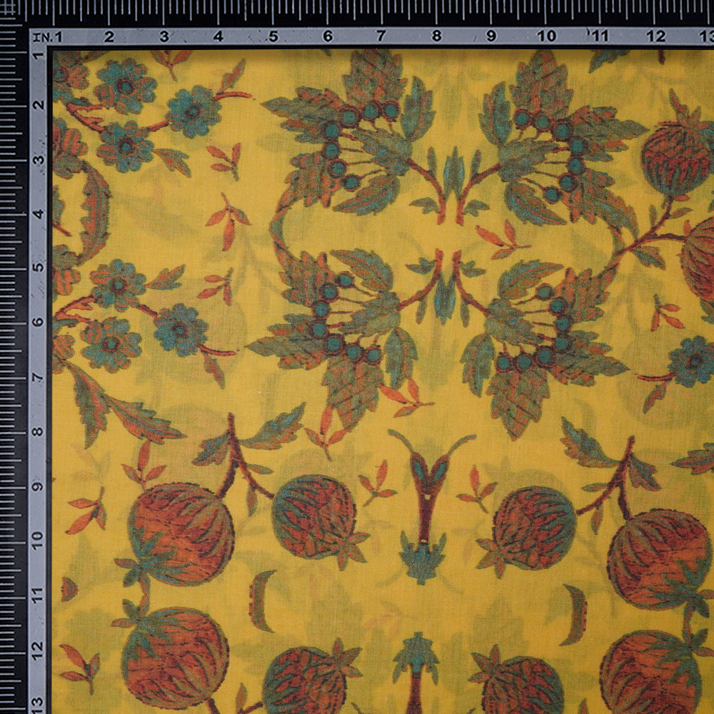 (Pre-Cut 3 Mtr) Yellow Color Digital Printed High Twisted Poly Voile Fabric