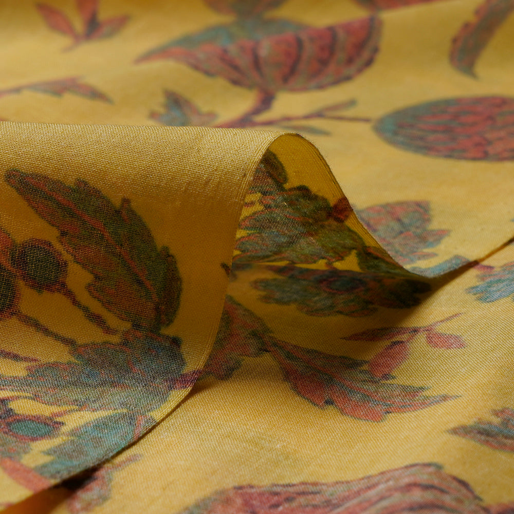 (Pre-Cut 3 Mtr) Yellow Color Digital Printed High Twisted Poly Voile Fabric