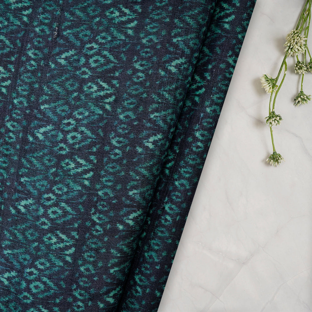 (Pre-Cut 1.50 Mtr) Navy Color Digital Printed Tussar Silk Fabric