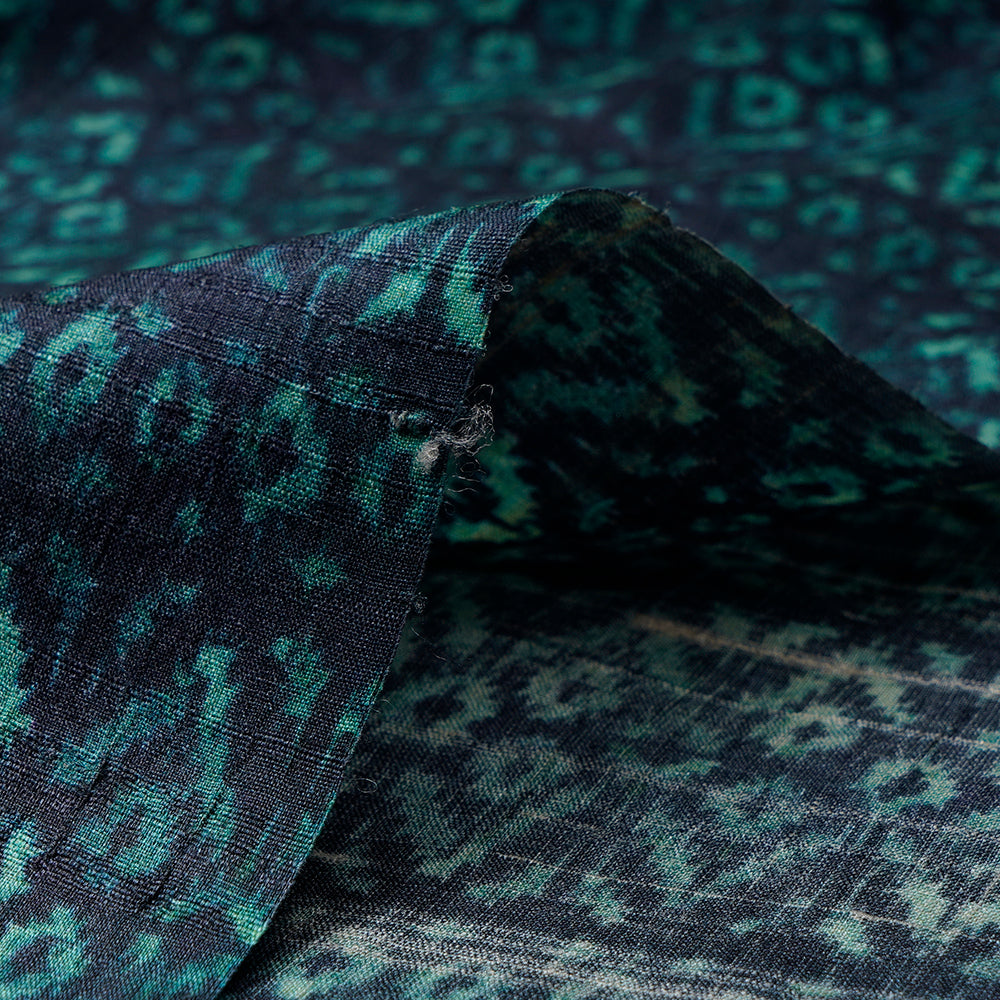 (Pre-Cut 1.50 Mtr) Navy Color Digital Printed Tussar Silk Fabric
