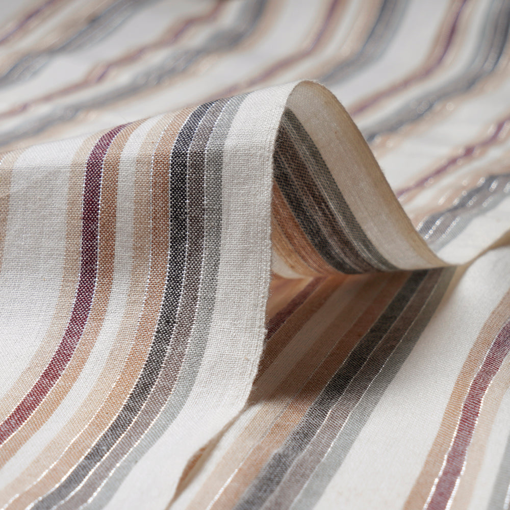 (Pre-Cut 1.40 Mtr) Off White Color Striped Cotton Fabric