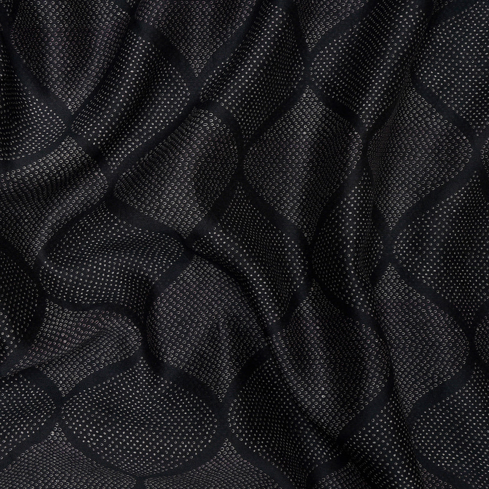 (Pre-Cut 2.45 Mtr) Black Color Digital Printed Pure Chanderi Fabric