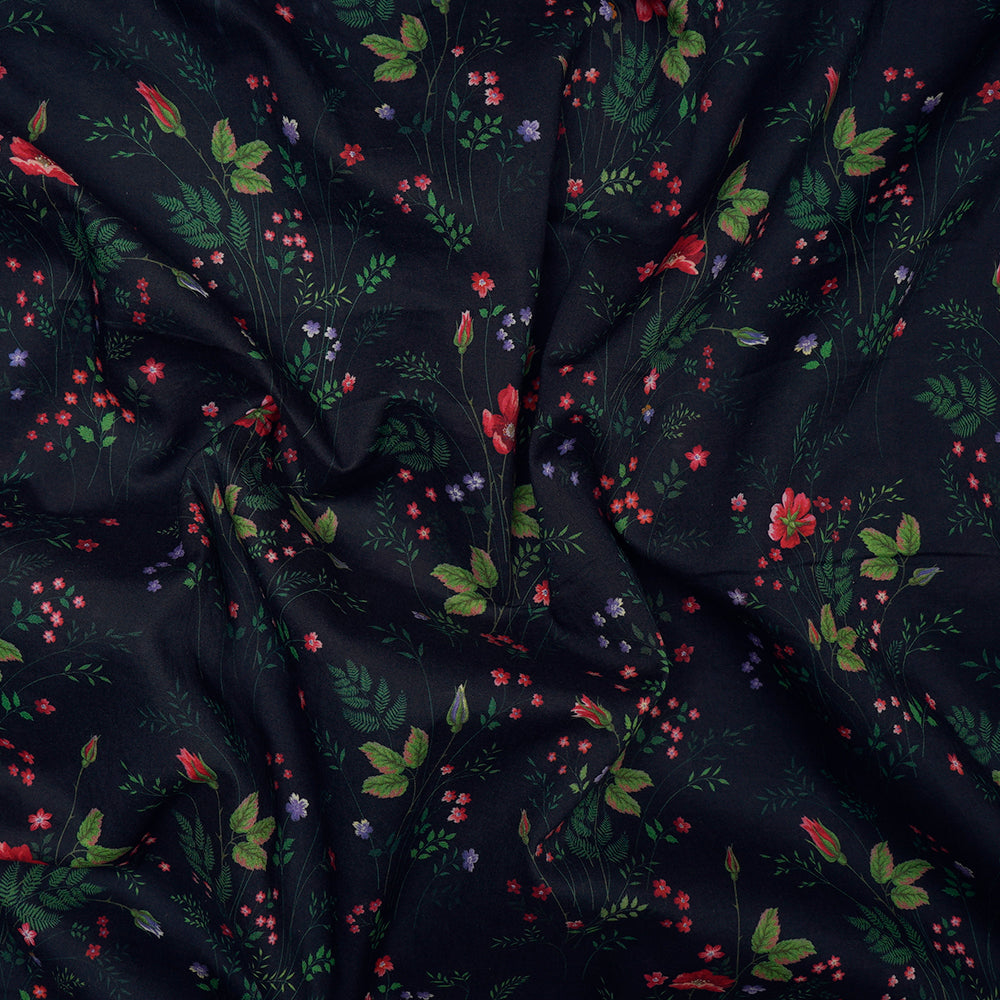 (Pre-Cut 4.60 Mtr) Dark Forest Green Color Digital Printed Cotton Lawn Fabric