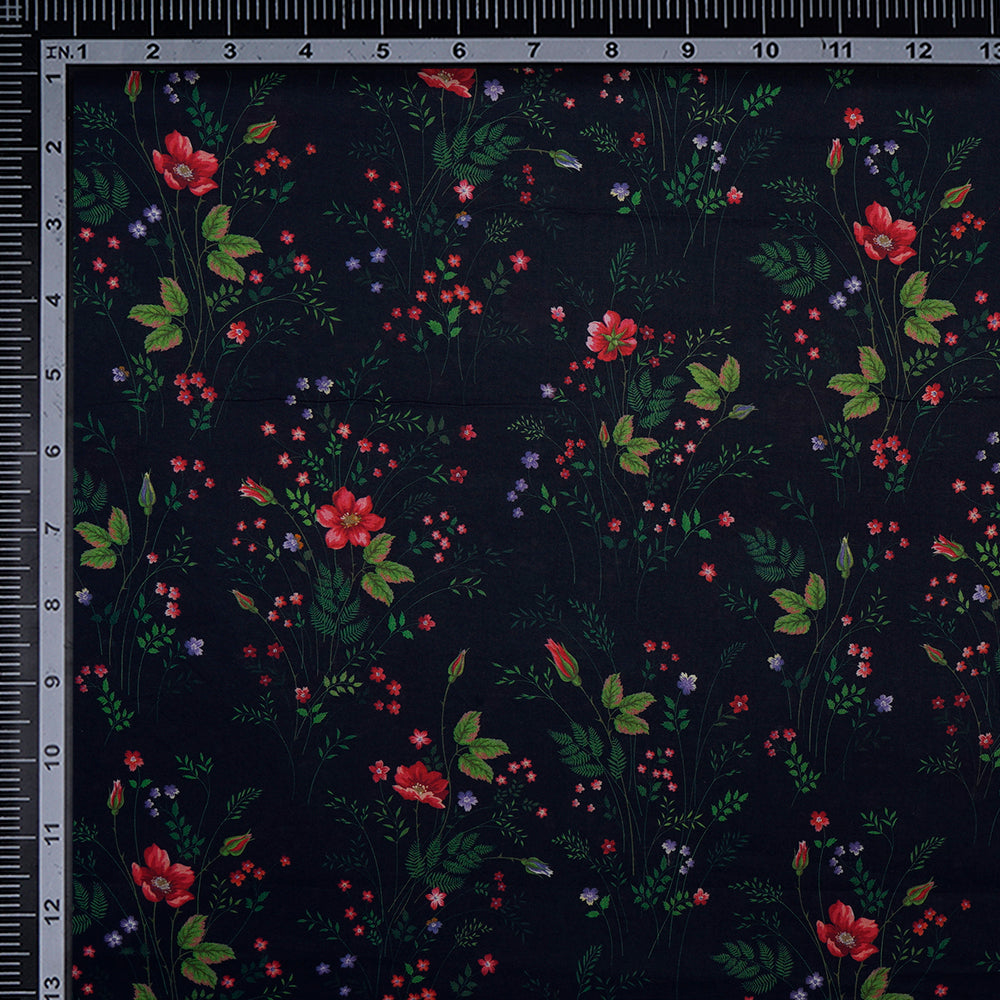 (Pre-Cut 4.60 Mtr) Dark Forest Green Color Digital Printed Cotton Lawn Fabric
