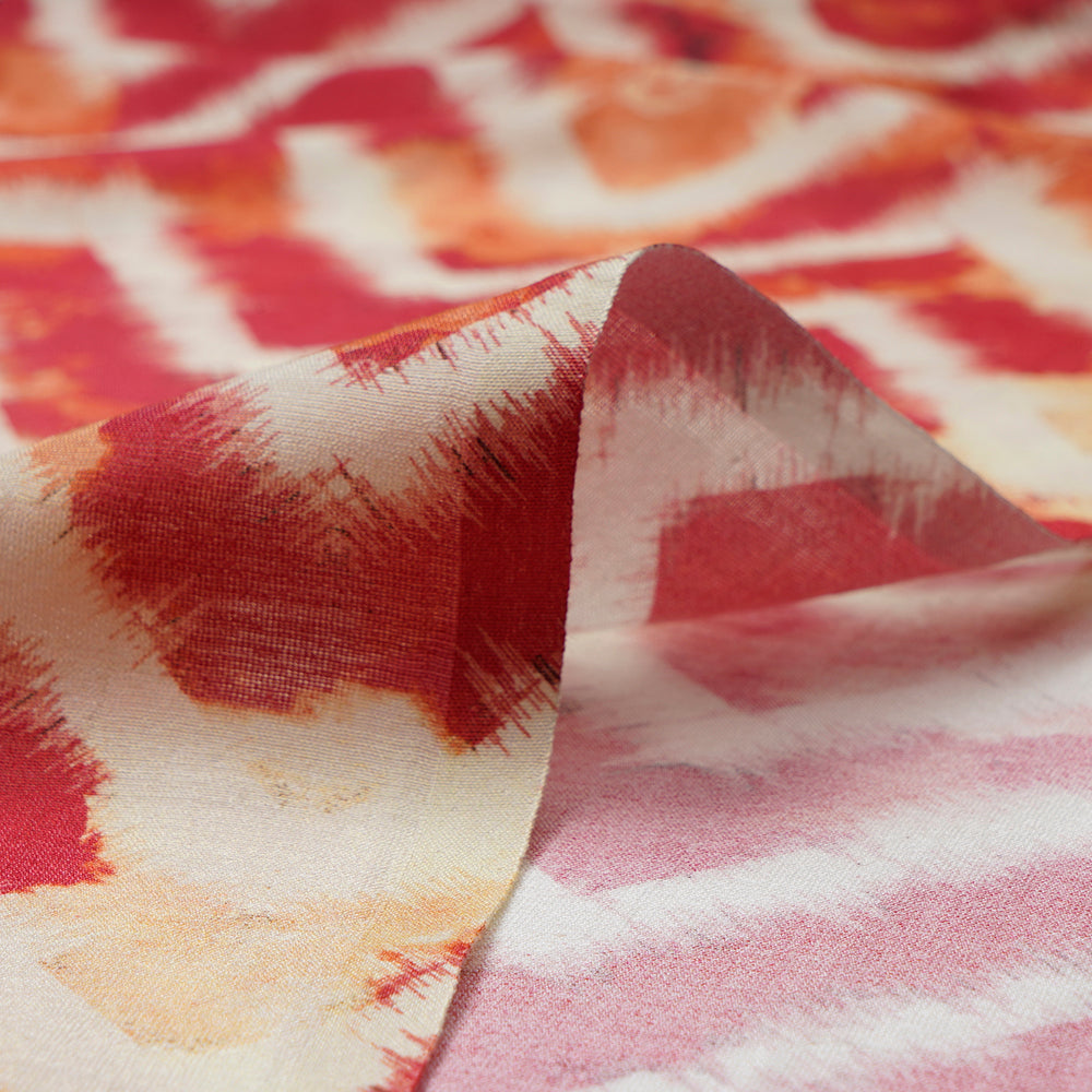 (Pre-Cut 1.50 Mtr) Red Color Digital Printed Pure Chanderi Fabric