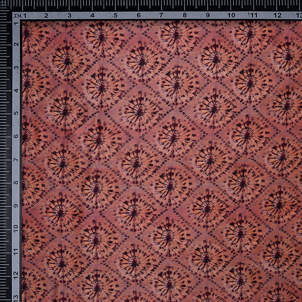 (Pre-Cut 2.45 Mtr) Salmon Color Digital Printed Habutai Silk Fabric