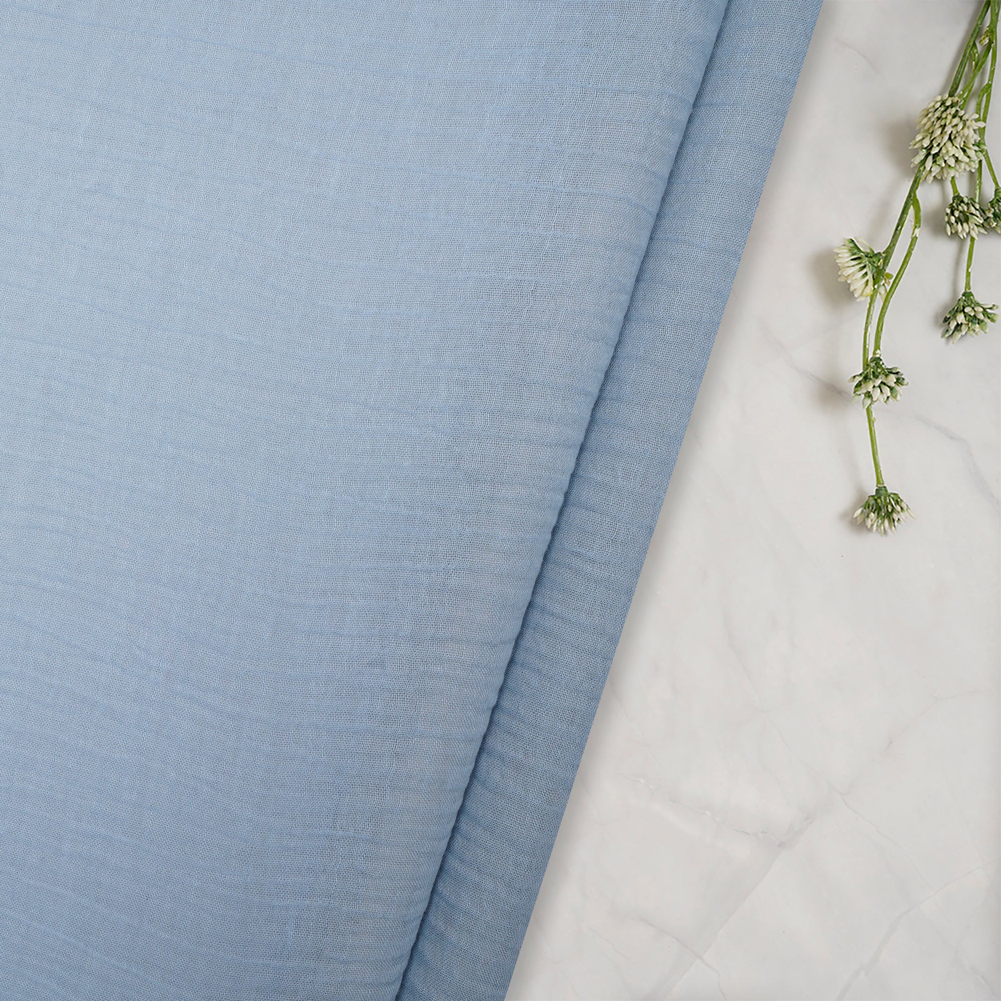(Pre-Cut 1.00 Mtr) Light Blue Color Flax Cotton Fabric