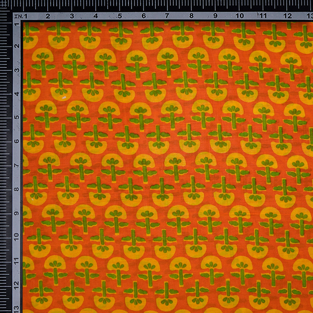 (Pre-Cut 2.25 Mtr) Orange-Yellow Color Printed Bemberg Modal Fabric