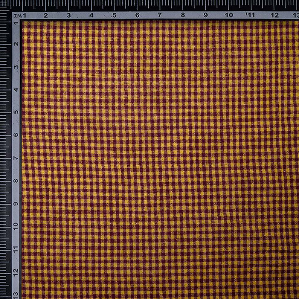(Pre-Cut 4.40 Mtr) Yellow Color Check Pattern Muslin Cotton Fabric