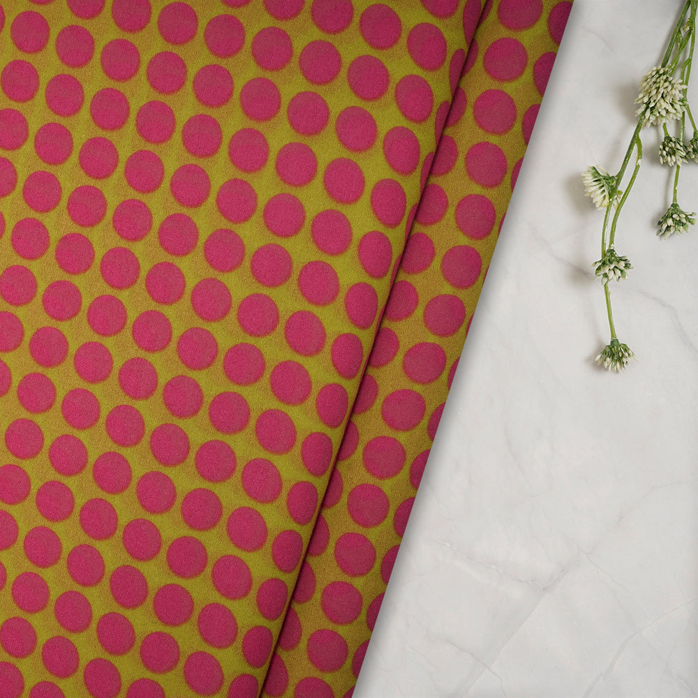 (Pre-Cut 2.95 Mtr) Green-Pink Color Georgette Fabric