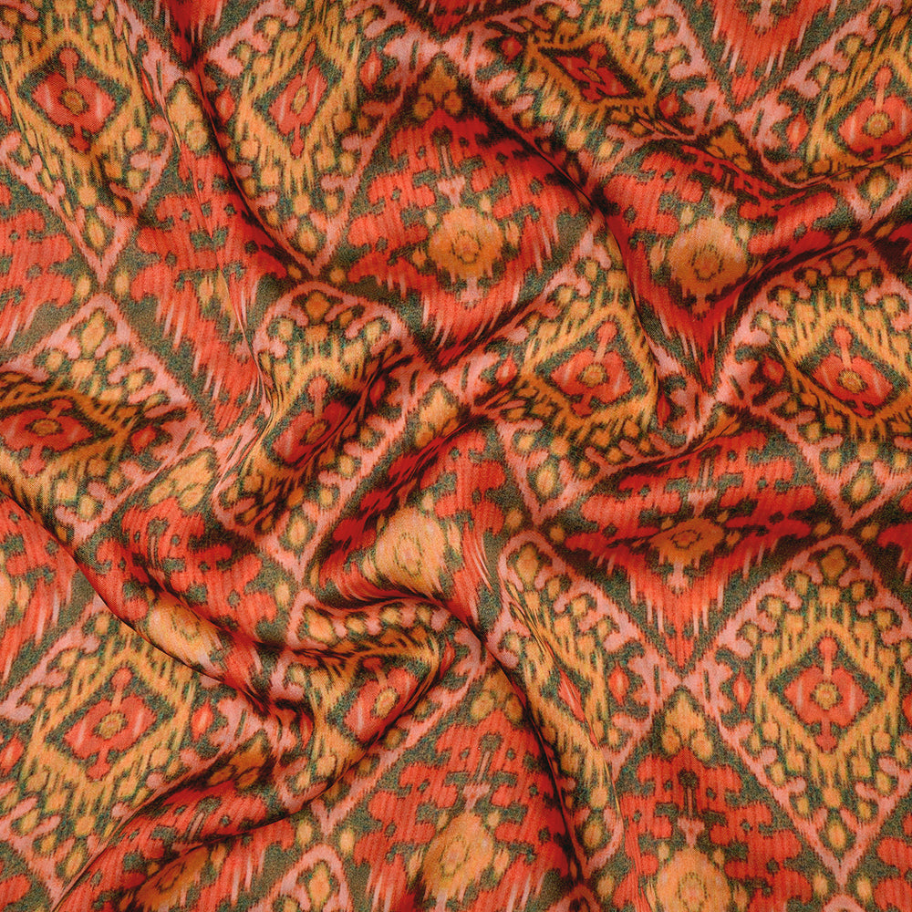 (Pre-Cut 3.10 Mtr) Yellow Color Printed Satin Chiffon Fabric