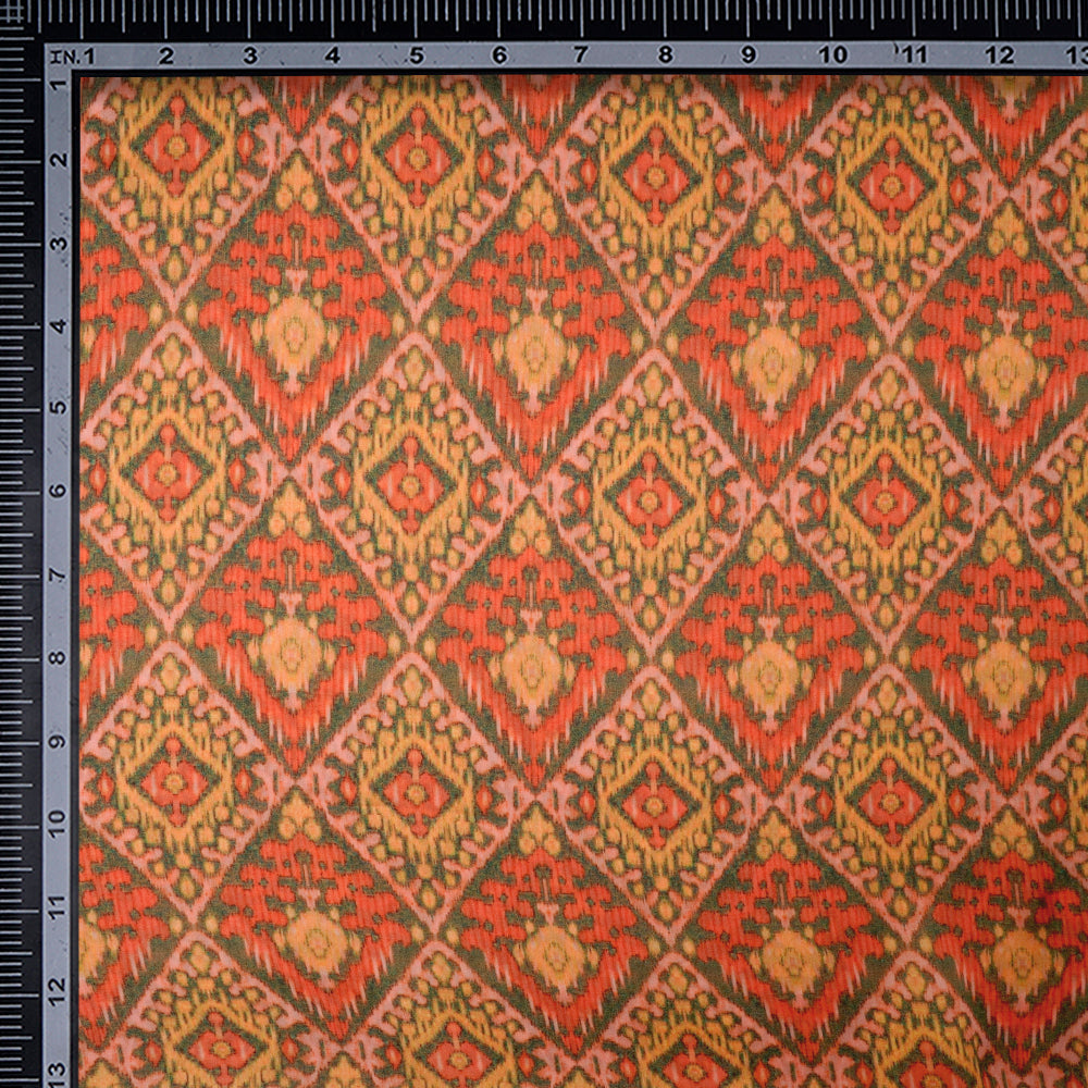 (Pre-Cut 3.10 Mtr) Yellow Color Printed Satin Chiffon Fabric