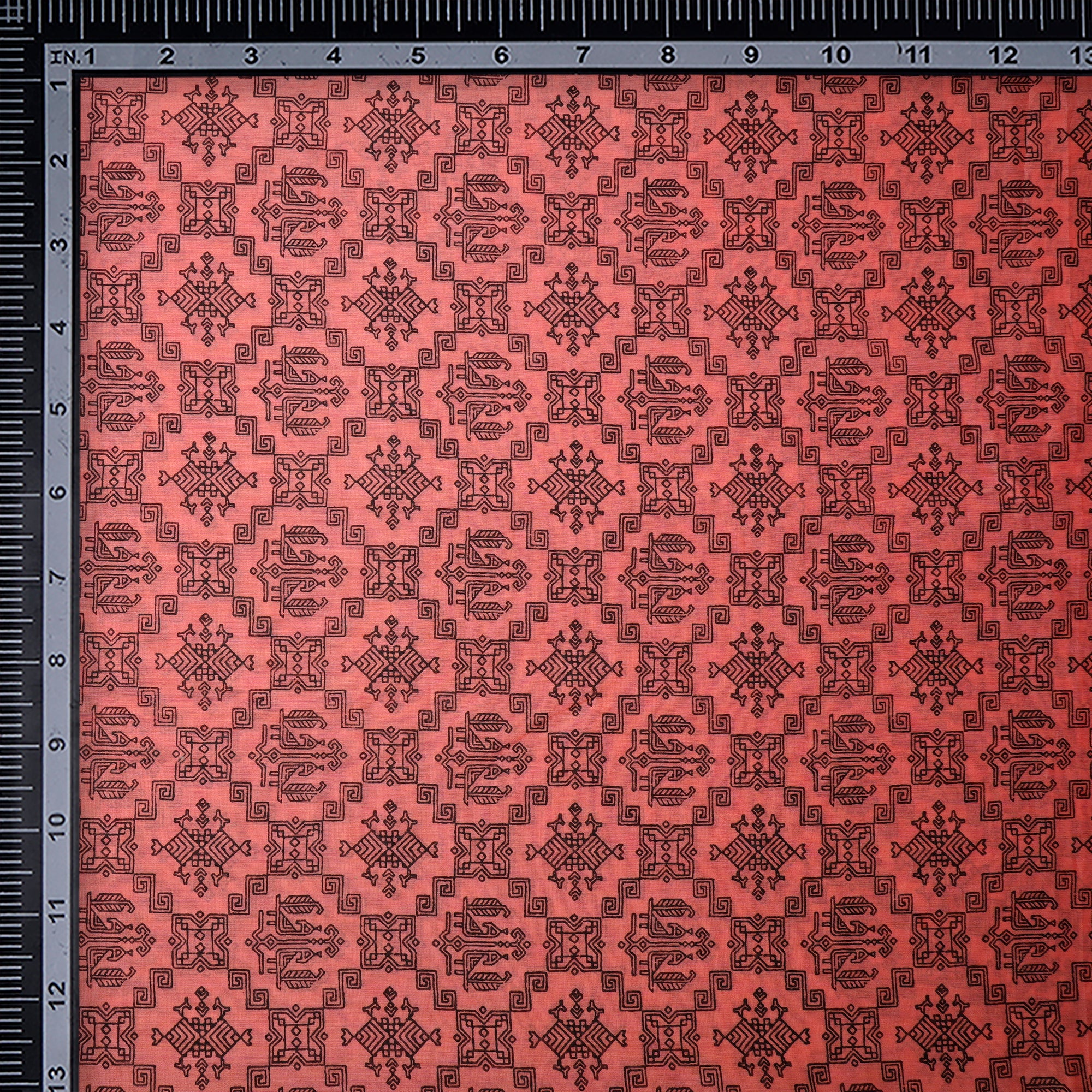(Pre Cut 2.50 Mtr )Salmon Color Printed Chanderi Fabric