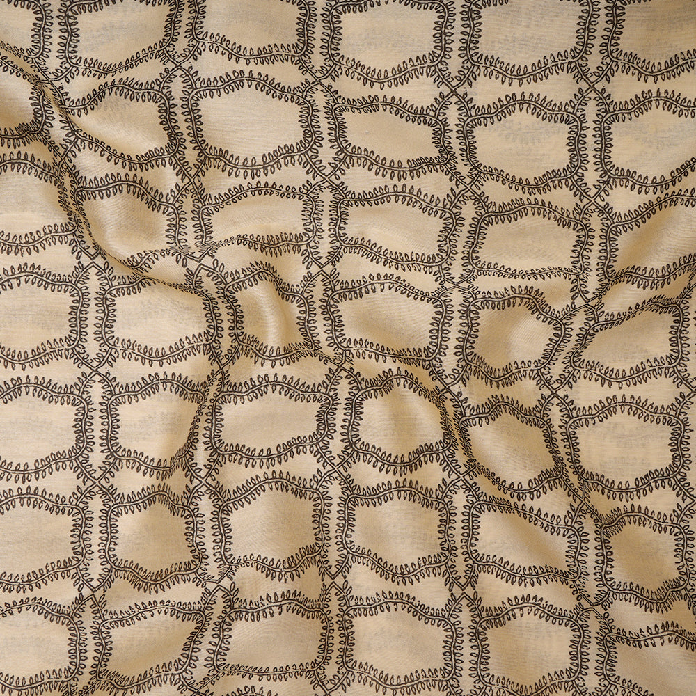 (Pre-Cut 2.30 Mtr) Light Khaki Tropical Pattern Digital Printed Chanderi Fabric