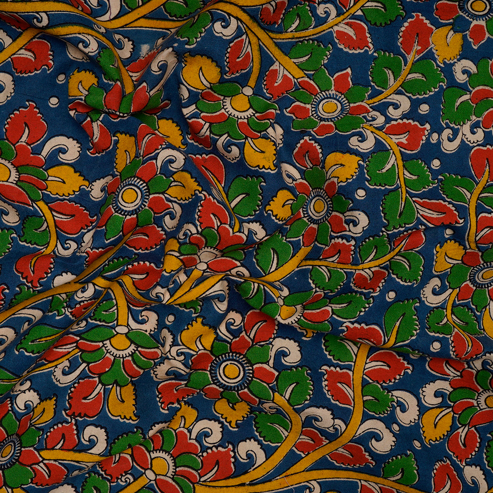 (Pre-Cut 2.10 Mtr) Blue Color Printed Cotton Fabric