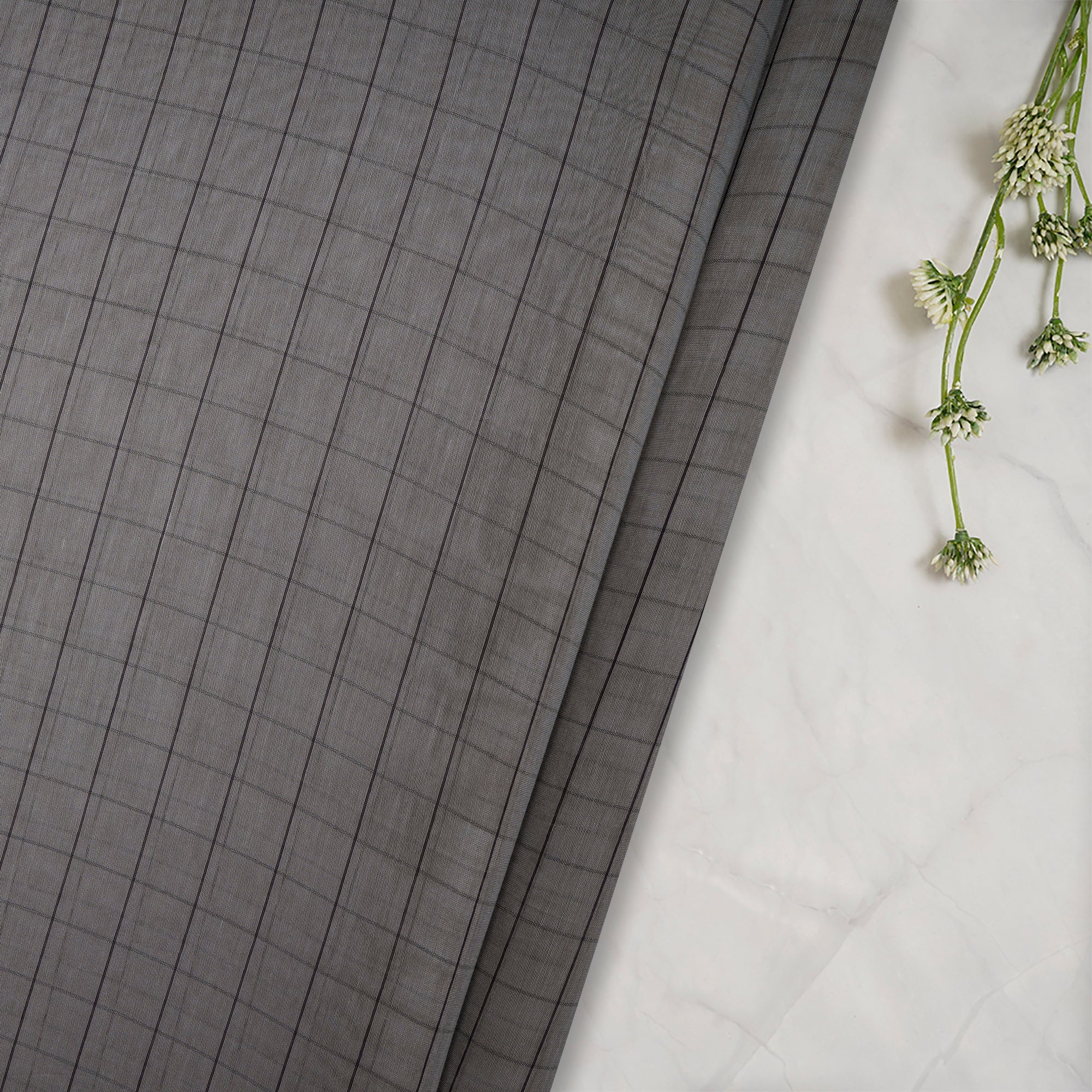 (Pre-Cut 1.50 Mtr) Grey Color Fancy Chanderi Fabric