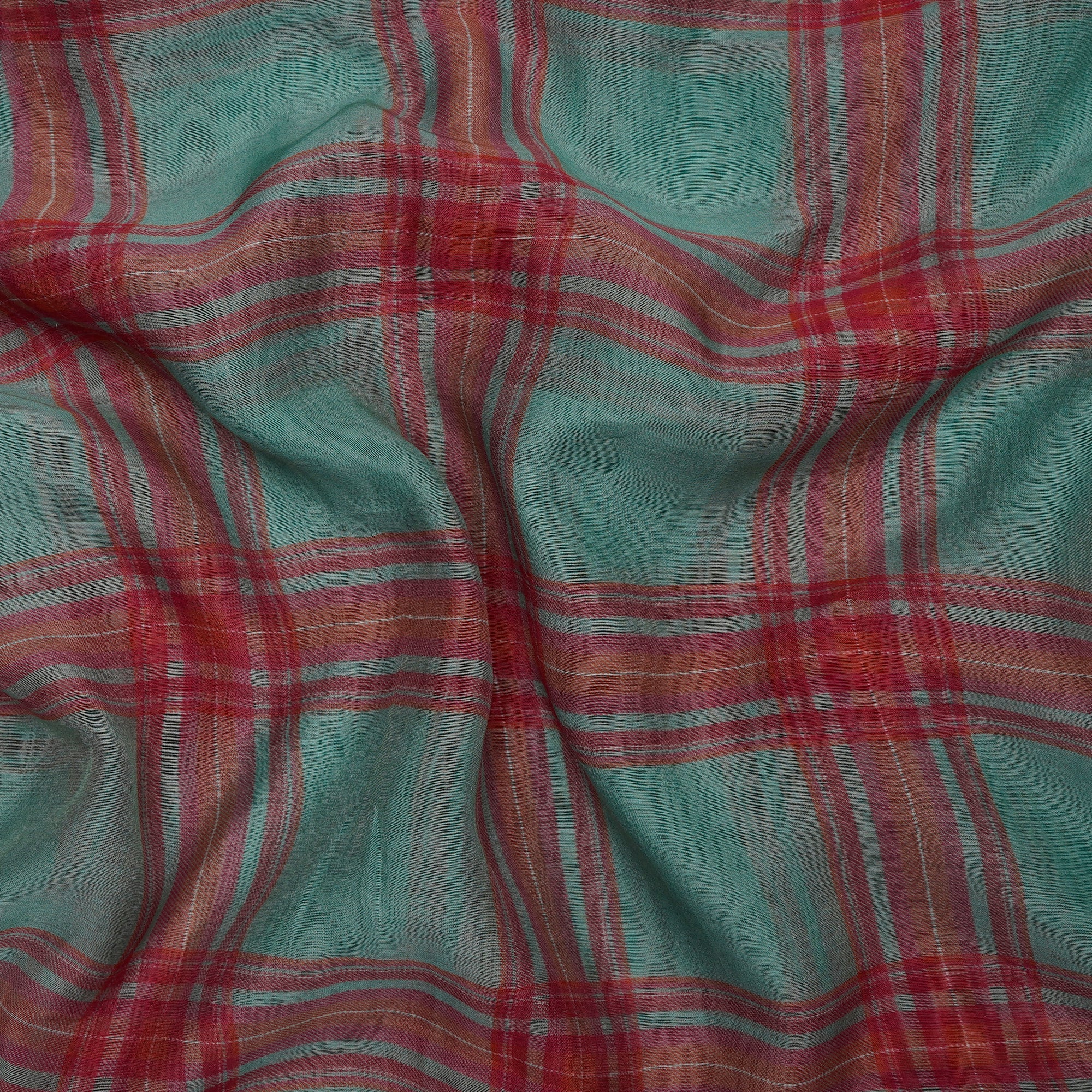 (Pre-Cut 4.85 Mtr) Turquoise Digital Printed Chanderi Fabric
