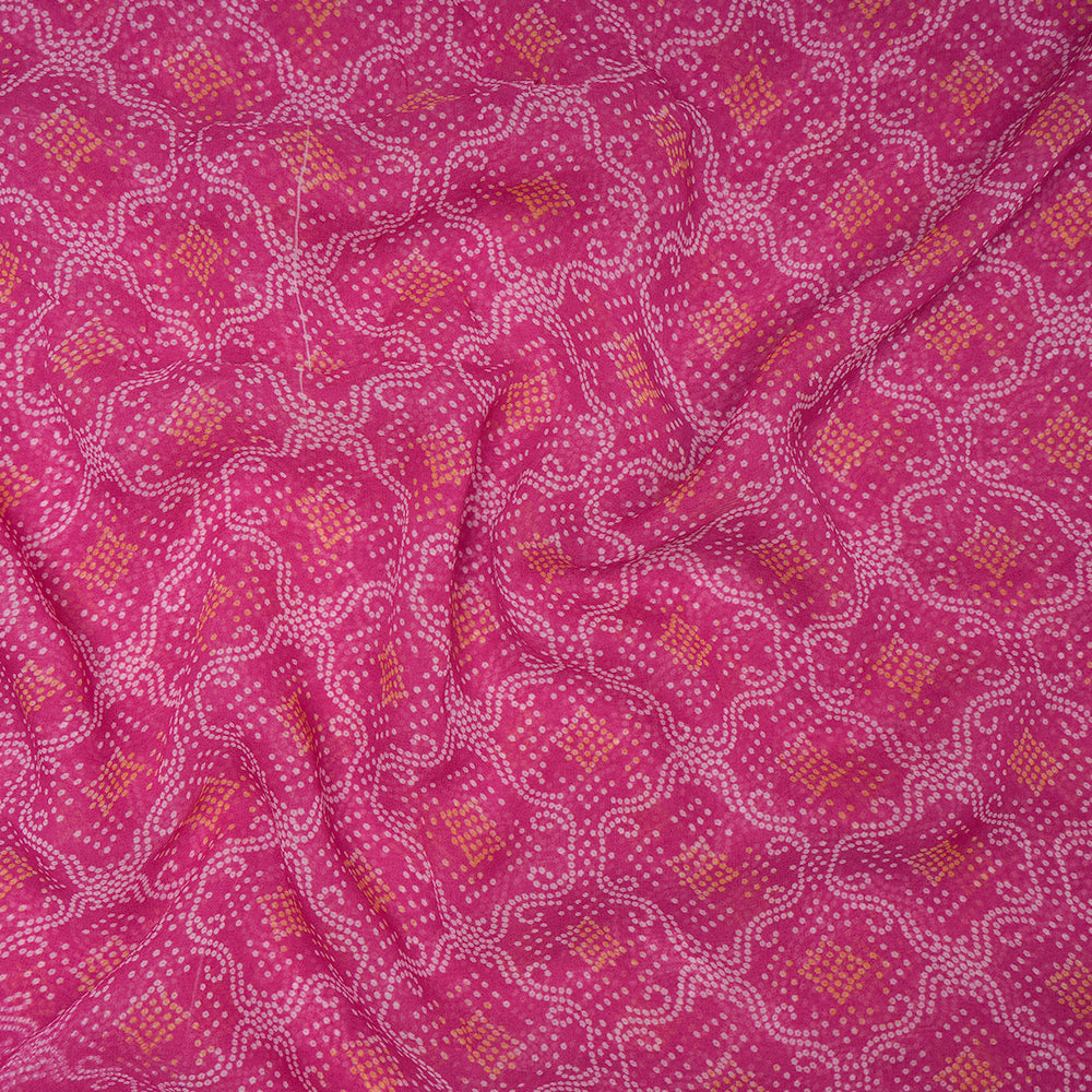 (Pre-Cut 4.85 Mtr) Pink Bandhani Pattern Digital Printed Viscose Fabric