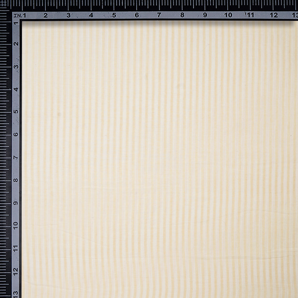 (Pre-Cut 2.90 Mtr) White Color Striped Pattern Muslin Cotton Fabric
