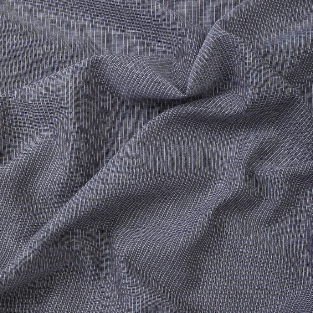 (Pre-Cut 1.50 Mtr) Grey Color Cotton Voile Striped Fabric
