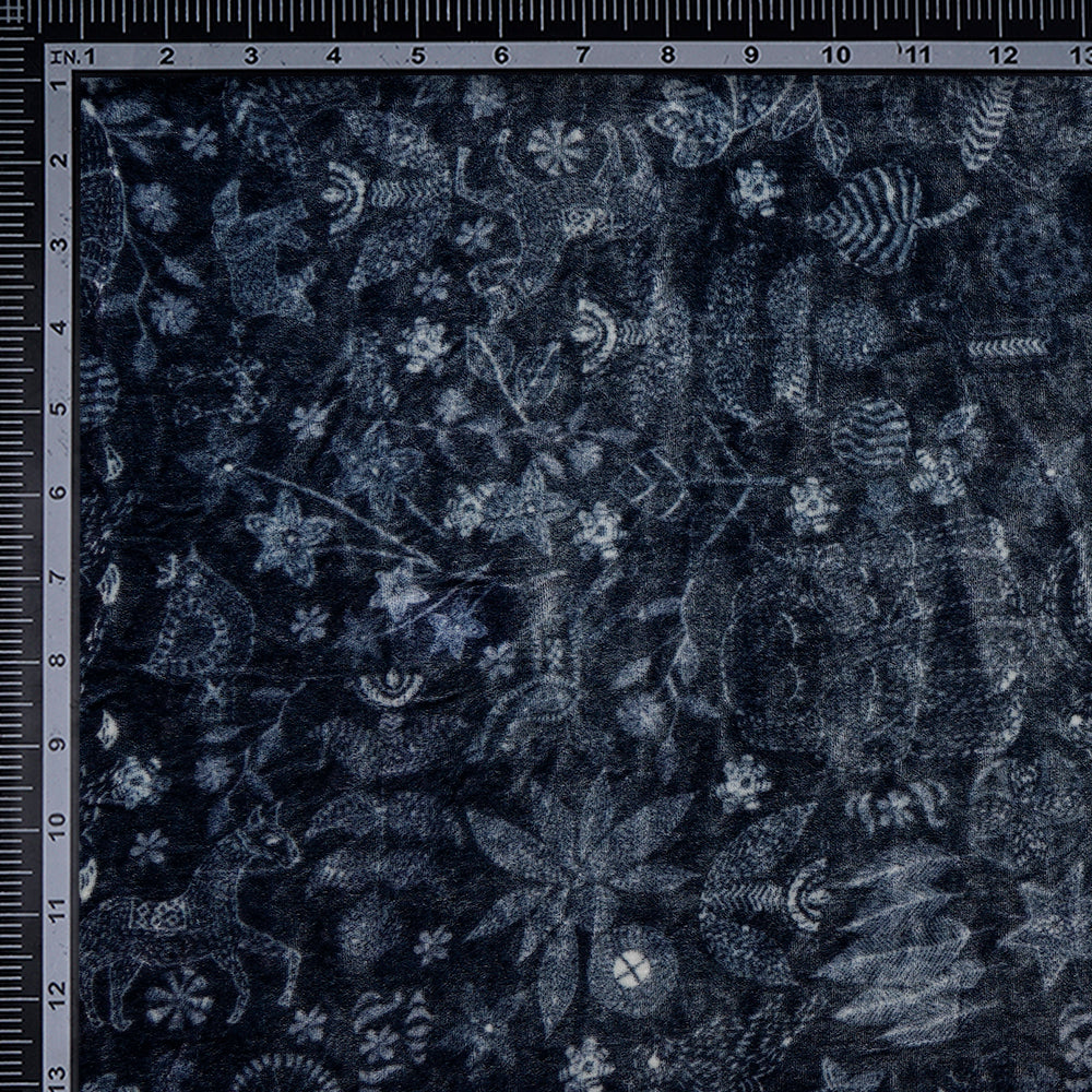 (Pre-Cut 2.35 Mtr) Navy Color Digital Printed Velvet Fabric