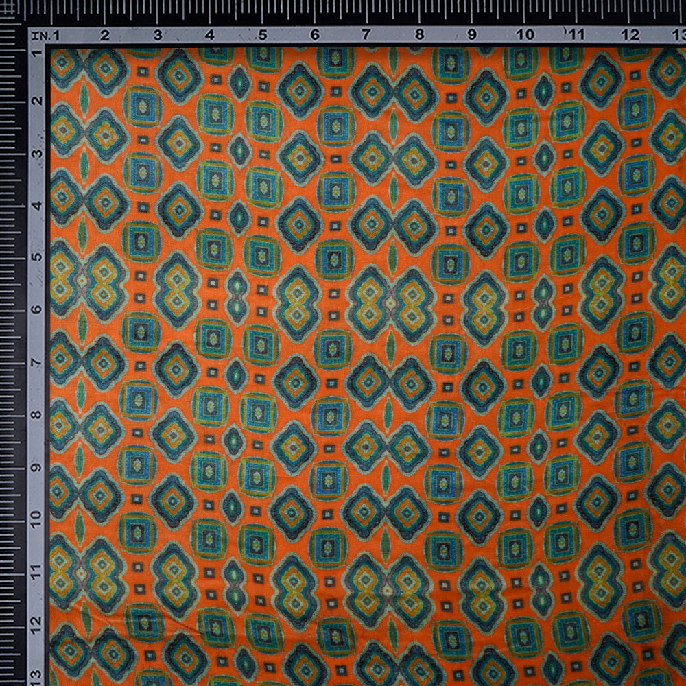 (Pre-Cut 2.00 Mtr) Orange Color Digital Printed Velvet Fabric