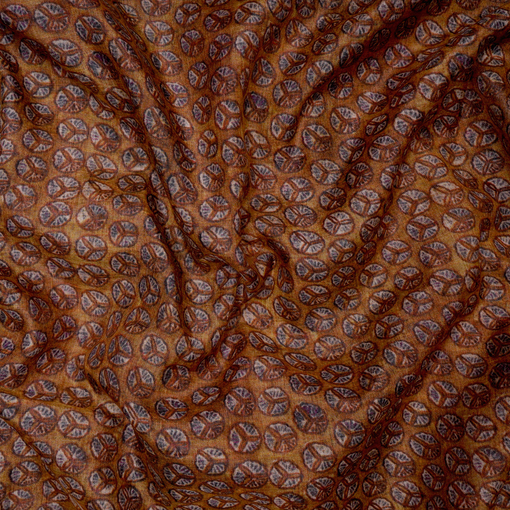 (Pre-Cut 3.70 Mtr) Brown Color Digital Printed Tussar Chanderi Fabric