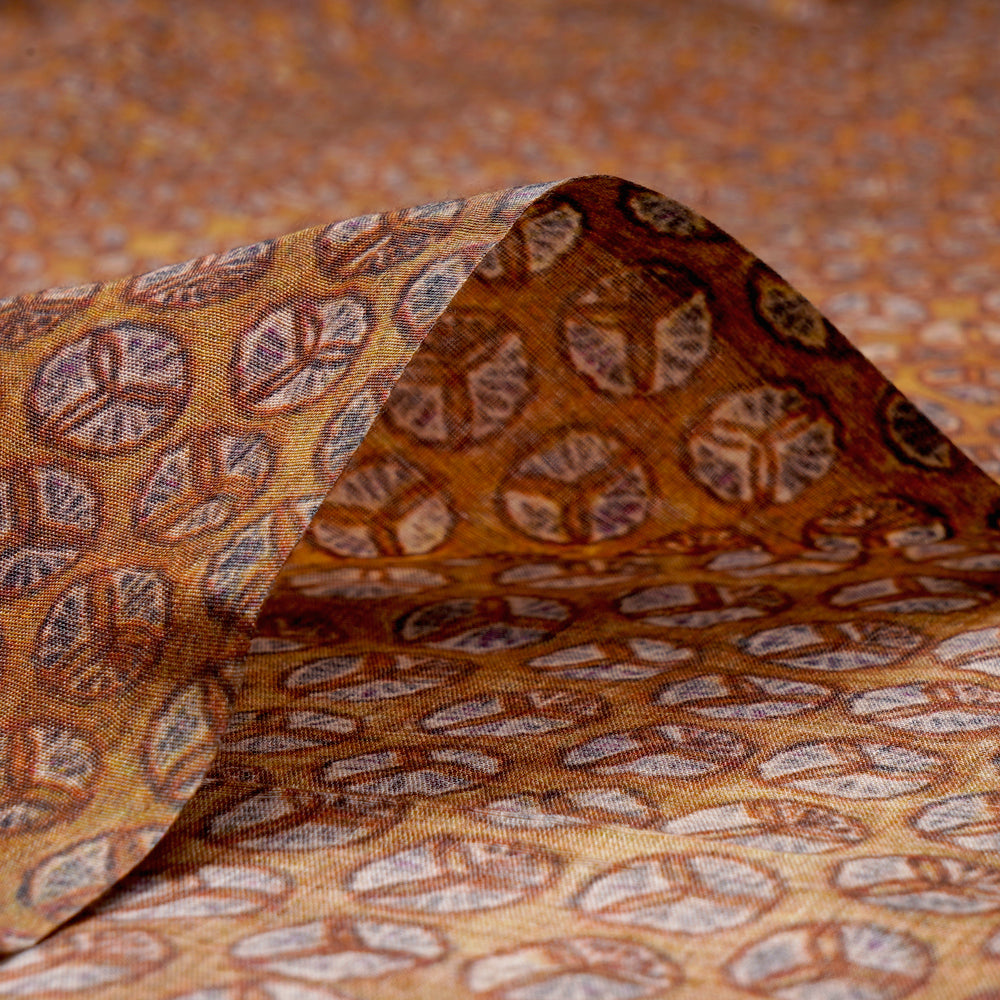 (Pre-Cut 3.70 Mtr) Brown Color Digital Printed Tussar Chanderi Fabric