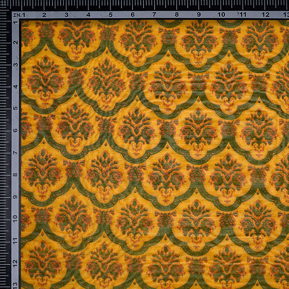 (Pre-Cut 4.20 Mtr) Yellow Color Printed Silk Fabric